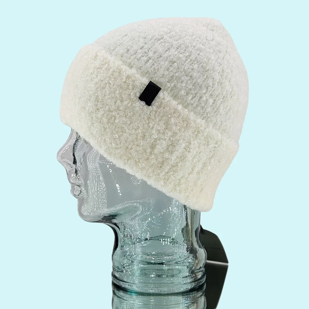 BUNDLE - 2 All Saints Hats Beanies Chalk & Black Teddy Bear Wool & Alpaca Blend